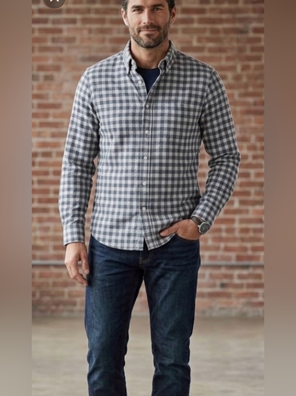 Pendleton Gray and White Gingham Button-Down Shirt